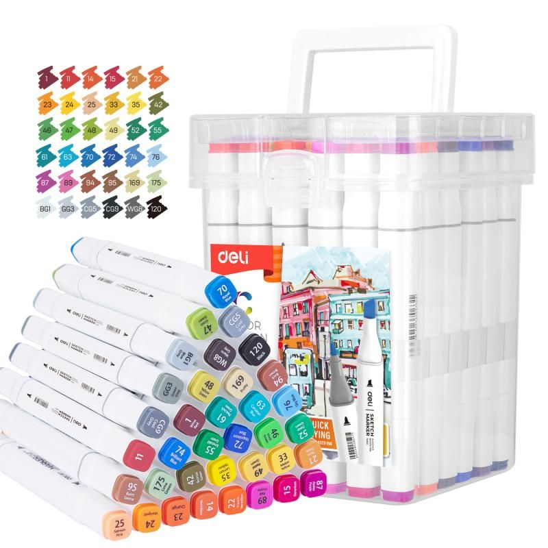 Set 36 markere sketching varf dublu 1mm/7mm cutie plastic Deli [2]
