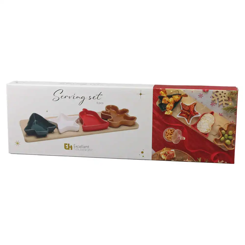 Set 4 boluri din ceramica cu suport din bambus 39 x 12 x 3 cm [2]