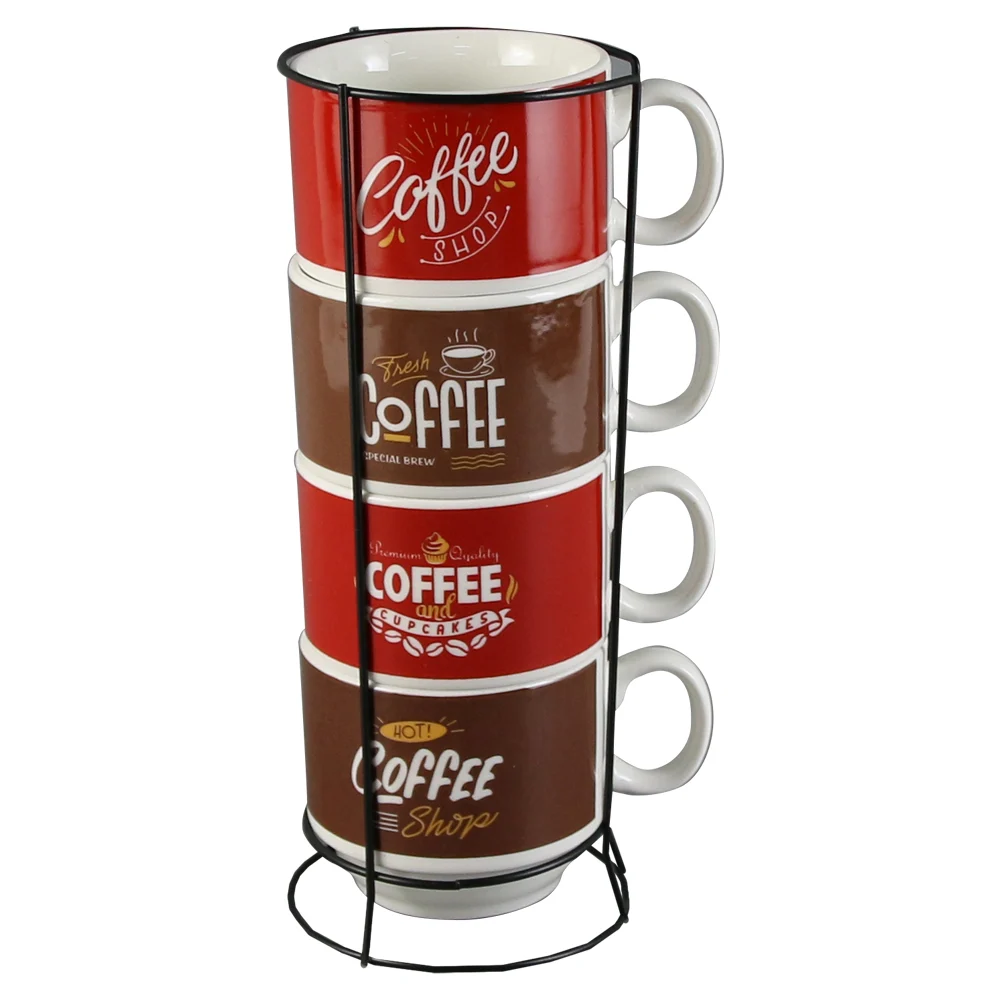 Set 4 cesti din ceramica cu suport metalic 150 ml Coffee [1]