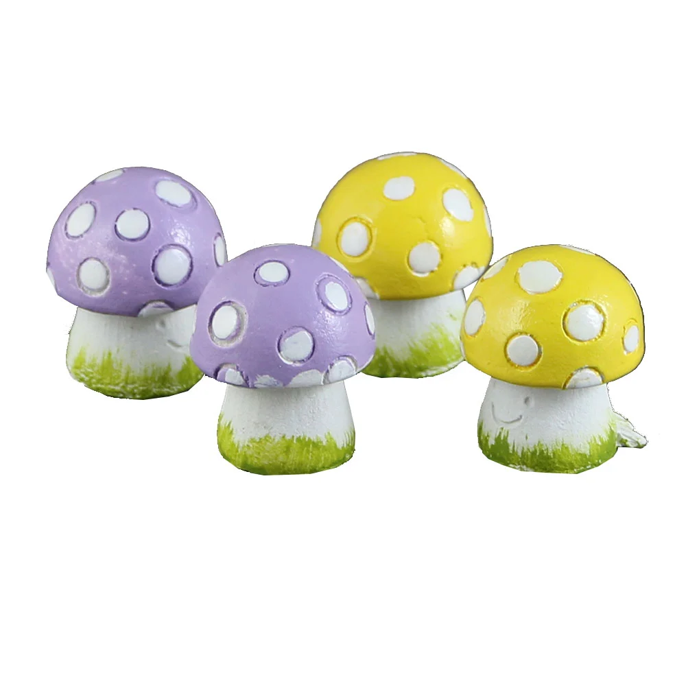 Set 4 decor ciuperca din rasina 3 cm galben/mov [1]