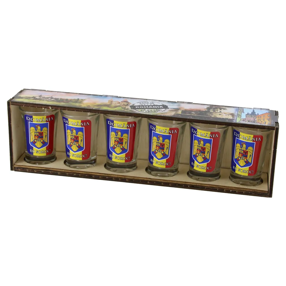 Set 6 pahare shot Romania cu suport lemn 29.5x8 cm [1]