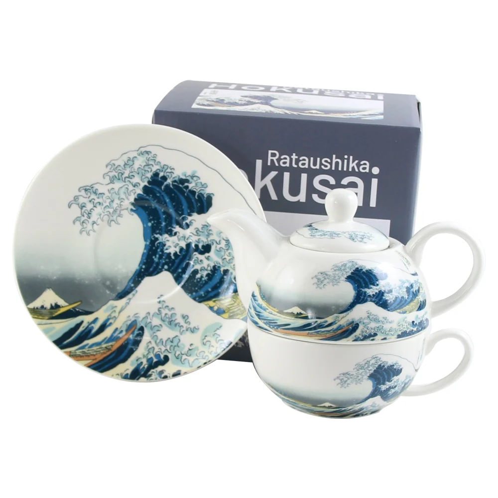 Set ceainic cu ceasca si farfurioara portelan 350 ml/300 ml The Great Wave, Hokusai [1]
