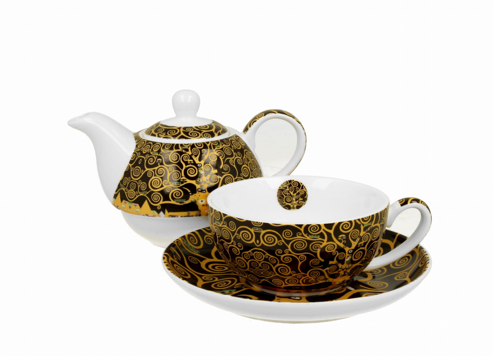 Set ceainic cu ceasca, farfurioara si infuzor metalic Tree of life de Gustav Klimt 350 ml [3]