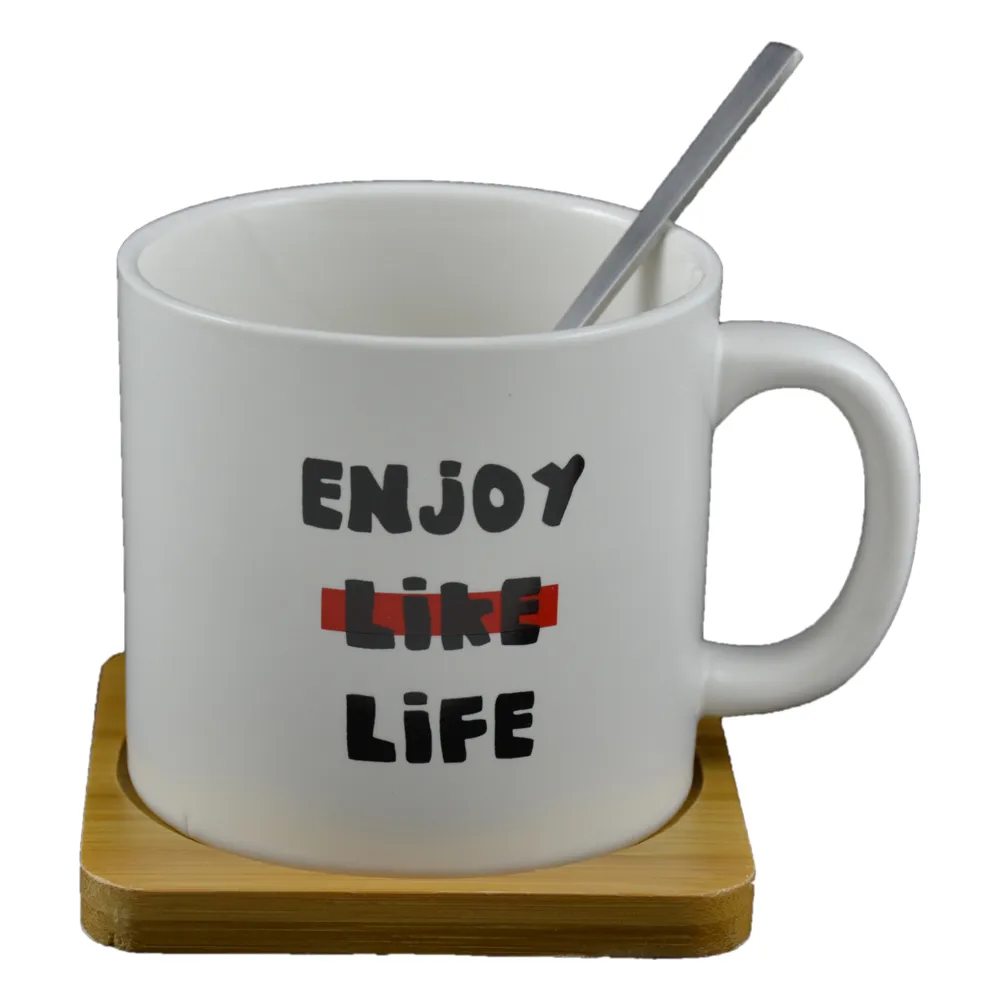 Set ceasca cu lingurita si suport inscriptionat 13 x 10 x 9 cm modele diferite [2]