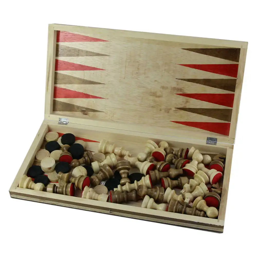 Set Sah din lemn 3 in 1 Sah Table Dame 38 x 19 cm [2]