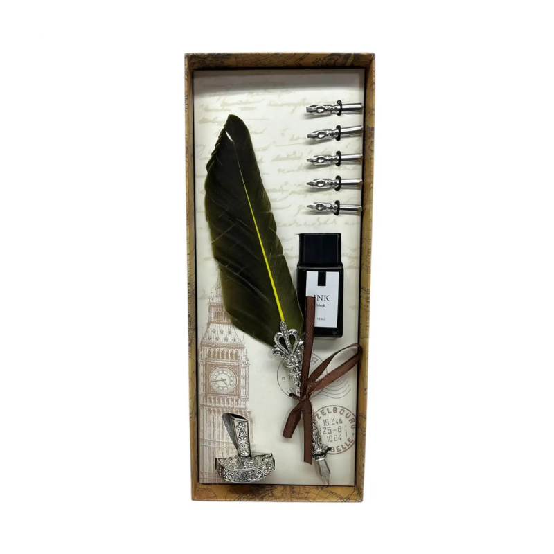 Set stilou Vintage decorativ metal pana gasca calimara Poem Design [3]