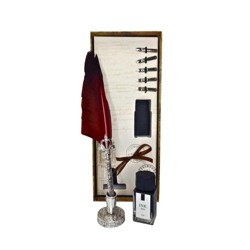 Set stilou Vintage decorativ metal pana gasca calimara Poem Design [9]