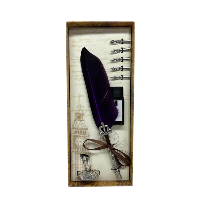 Set stilou Vintage decorativ metal pana gasca calimara Poem Design [8]