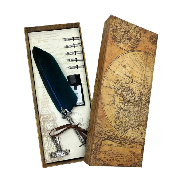 Set stilou Vintage decorativ metal pana gasca calimara Poem Design [4]