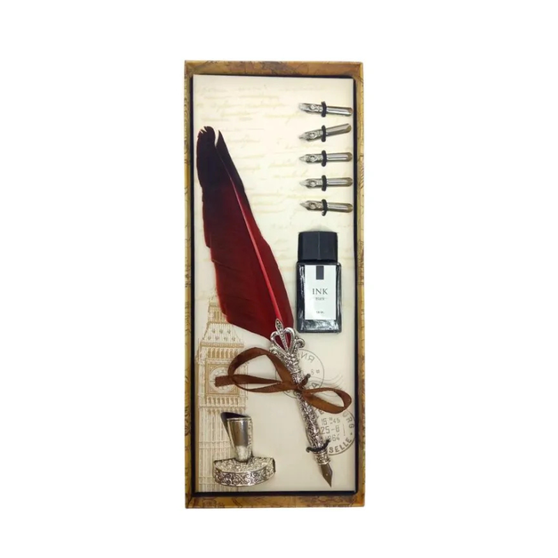 Set stilou Vintage decorativ metal pana gasca calimara Poem Design [10]