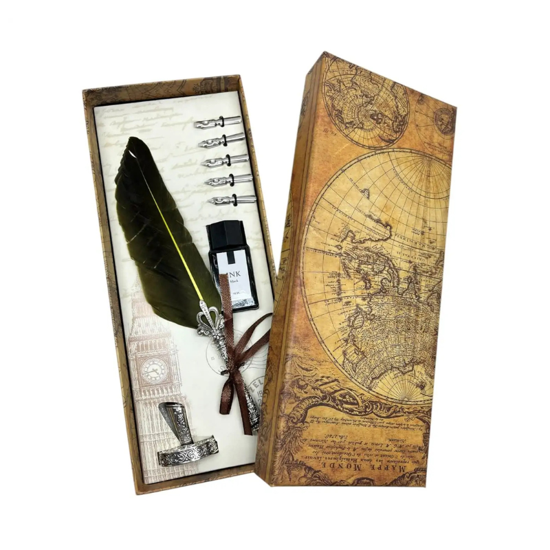 Set stilou Vintage decorativ metal pana gasca calimara Poem Design [2]