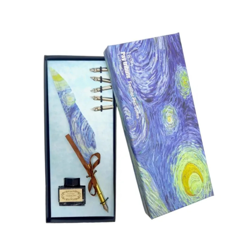 Set stilou decorativ Vintage metal pana de gasca calimara diverse culori [6]