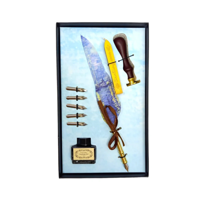 Set stilou decorativ Vintage  metal pana de gasca calimara Poem Design [4]