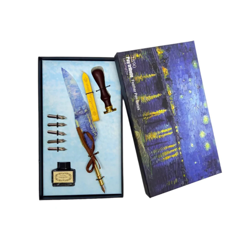 Set stilou decorativ Vintage  metal pana de gasca calimara Poem Design [5]