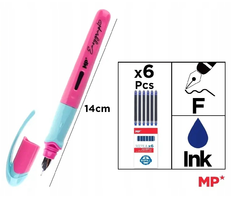 Stilou MP 0.5 mm cu 6 rezerve cerneala corp roz [2]