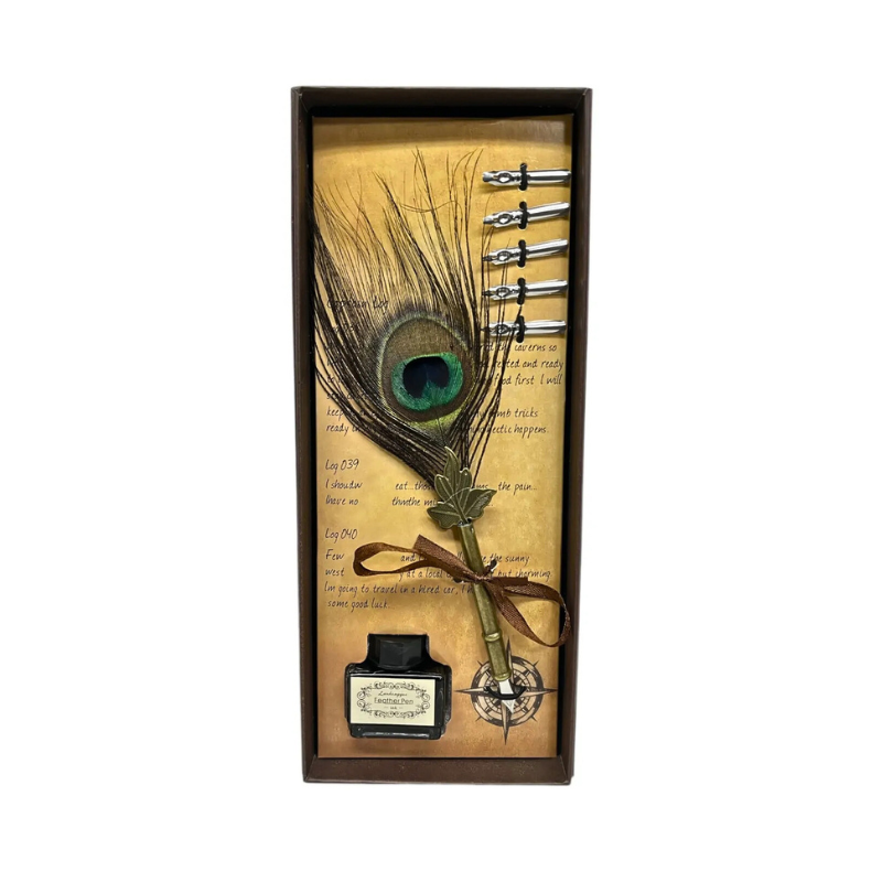 Set stilou Vintage decorativ pana calimara maro [1]