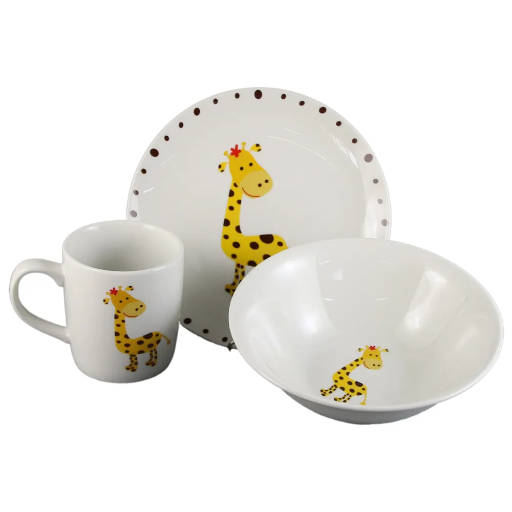 Set vesela copii din portelan 3 piese curcubeu/girafa [2]