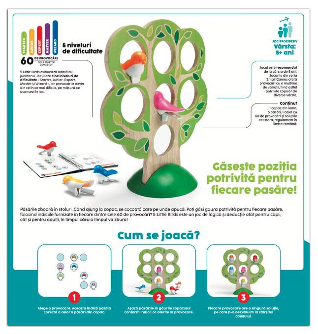 Joc de logica cu 60 de provocari 5 Little Birds Smart Games [4]