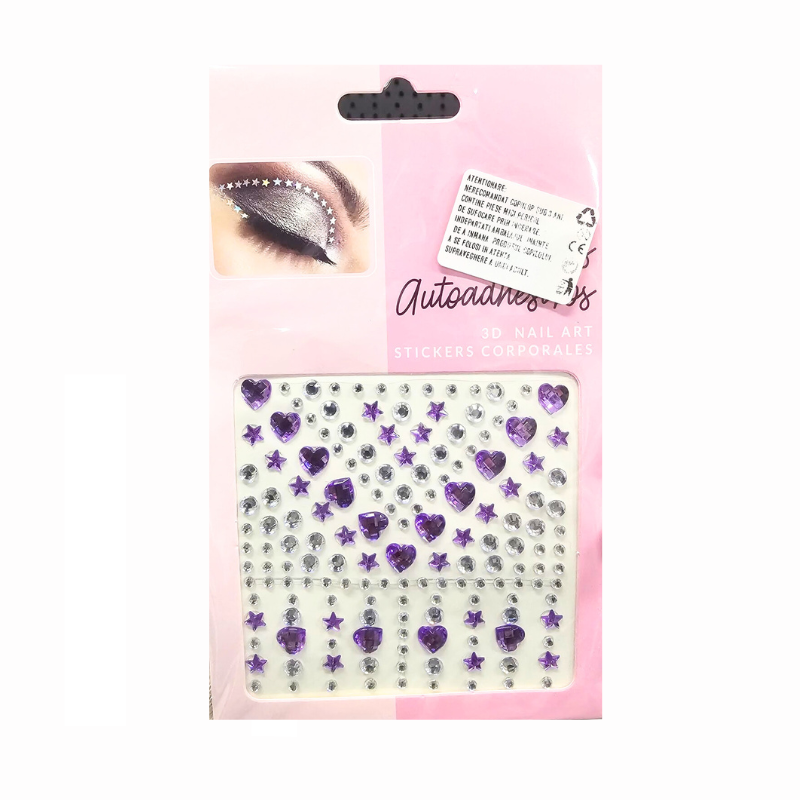 Set stickere autoadezive 3D diamante inimi si stelute pentru machiaj si unghii culori diferite [8]