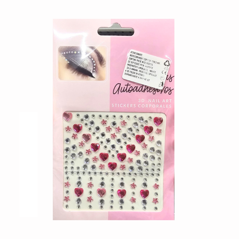 Set stickere autoadezive 3D diamante inimi si stelute pentru machiaj si unghii culori diferite [7]