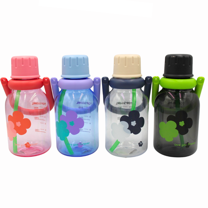 Sticla de apa din plastic cu pai copii gradata reutilizabila 580 ml culori diferite [2]