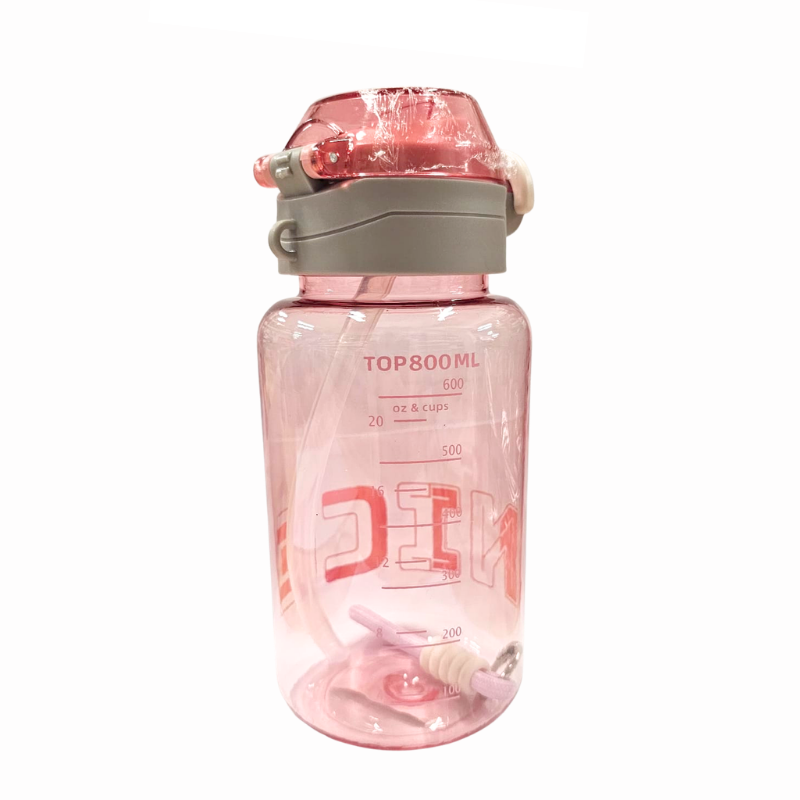 Sticla de apa din plastic cu pai gradata reutilizabila 800 ml culori diferite [2]
