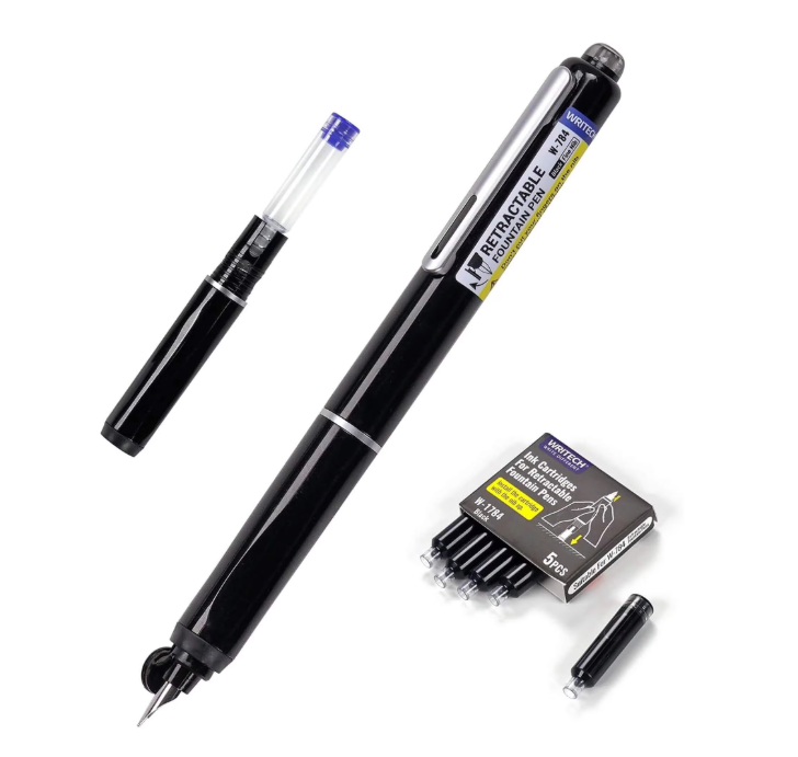 Set stilou retractabil Writech corp negru penita F cerneala albastru 5 rezerve cutie depozitare [2]