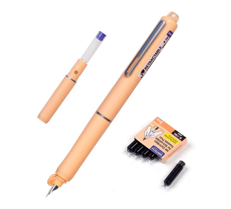 Set stilou retractabil Writech corp portocaliu penita F cerneala albastru 5 rezerve cutie depozitare [2]