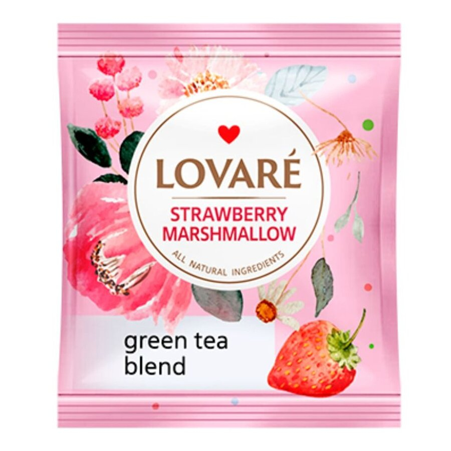 Amestec de ceai verde, fragute si petale de albastrele, cu aroma de fragi Strawberry Marshmallow 24 plicuri x 2 g Lovare [4]