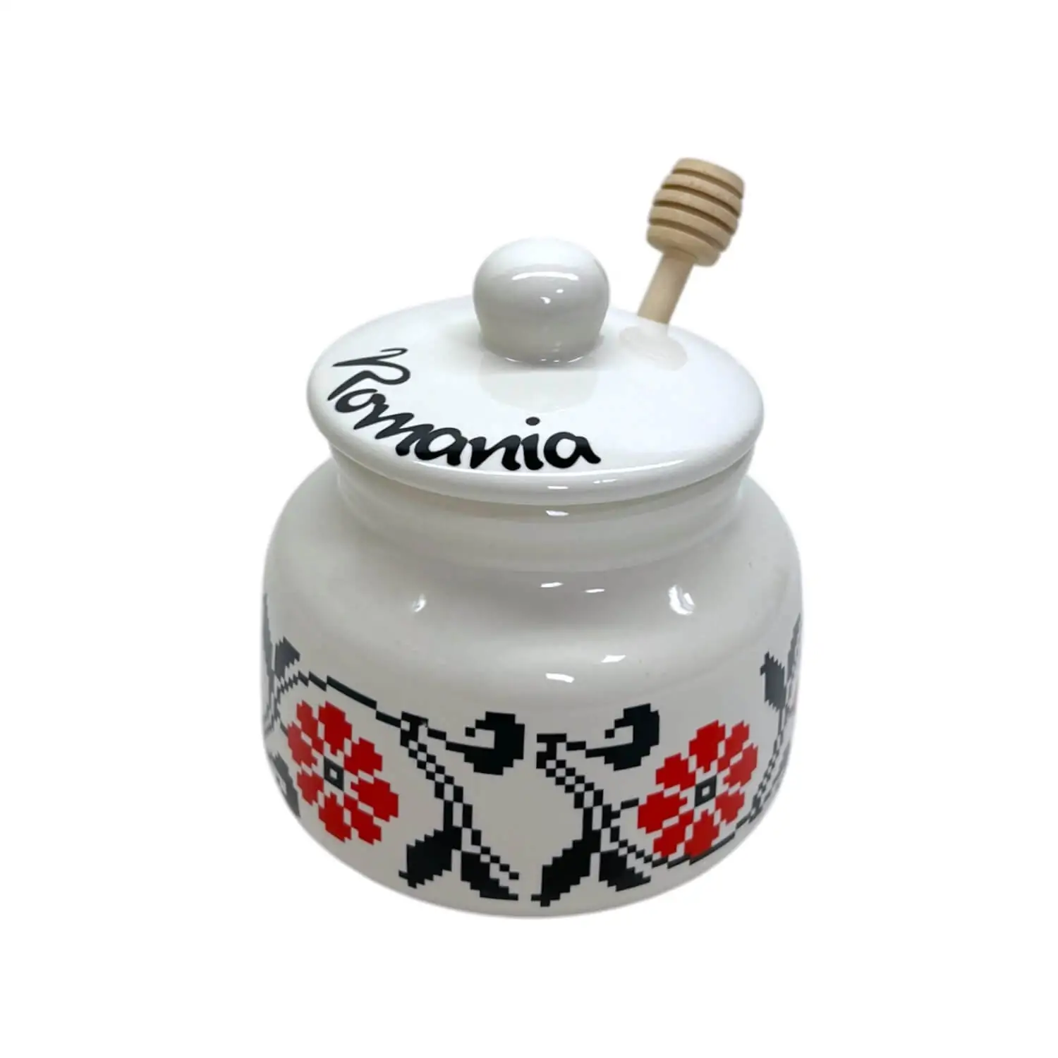 Suport miere ceramic Romania cu capac si lingurita [2]