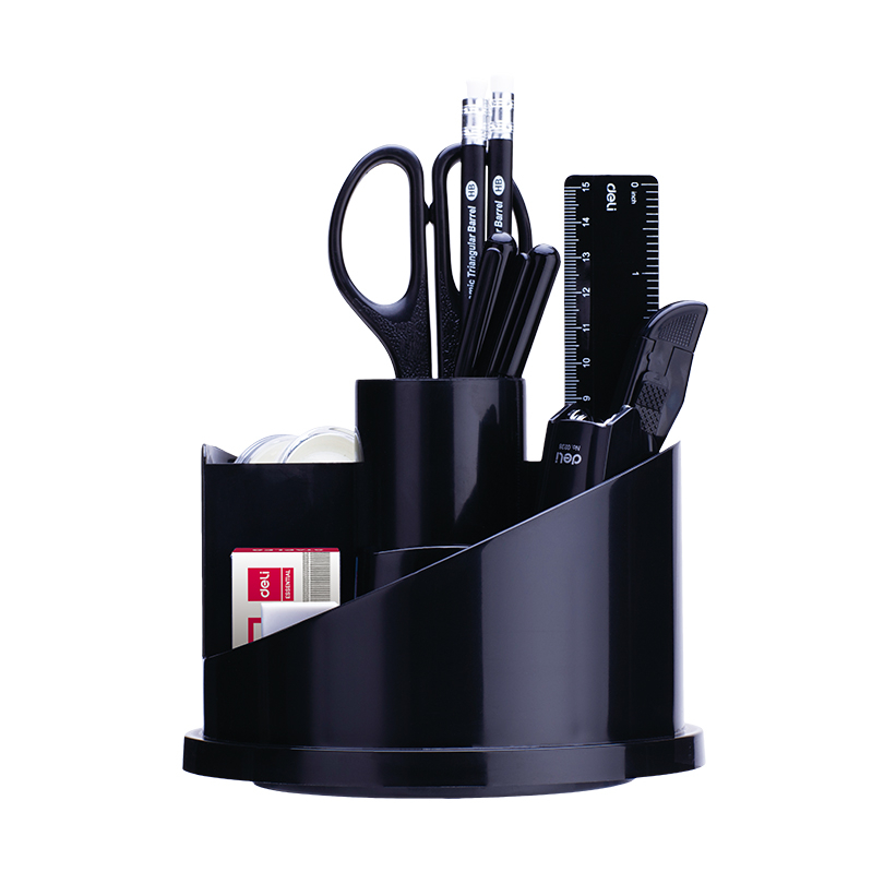 Suport birou rotativ echipat 16 piese 7 compartimente negru Deli [1]
