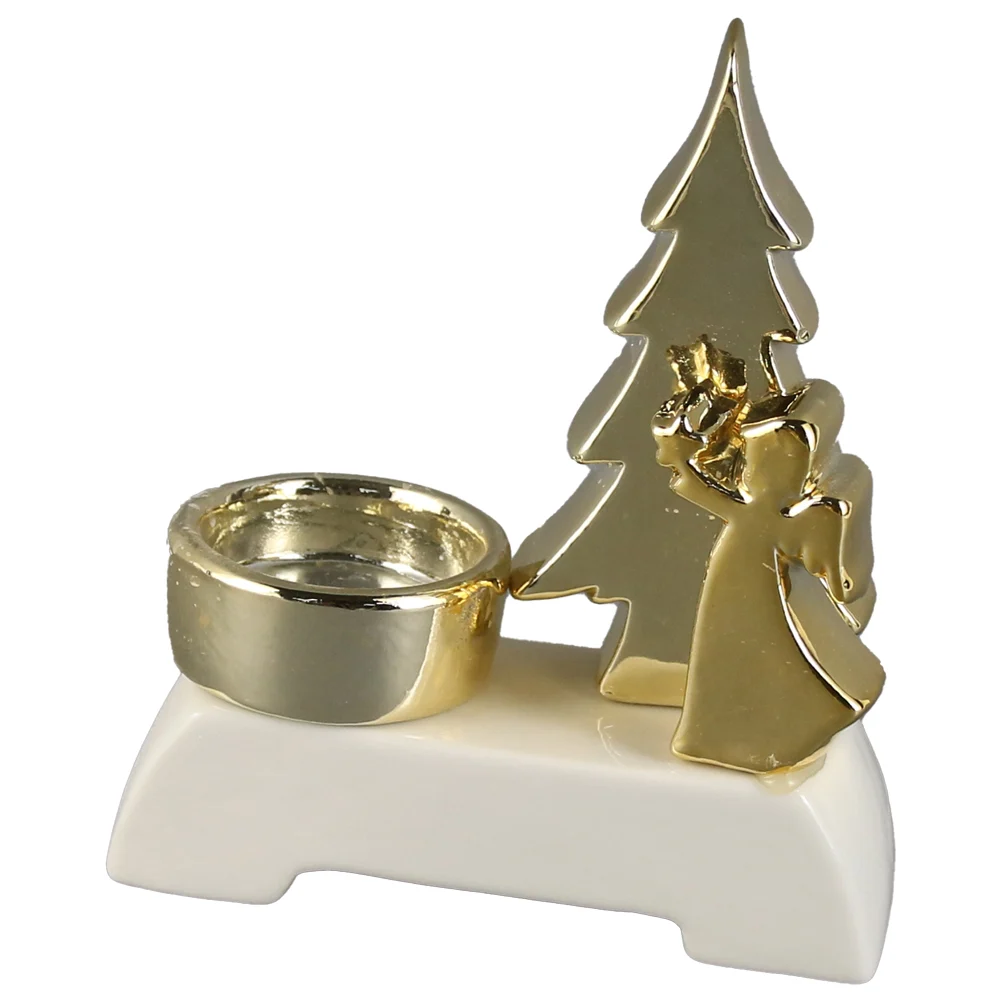 Suport lumanare din ceramica cu ingeras si brad 12x14 cm [1]