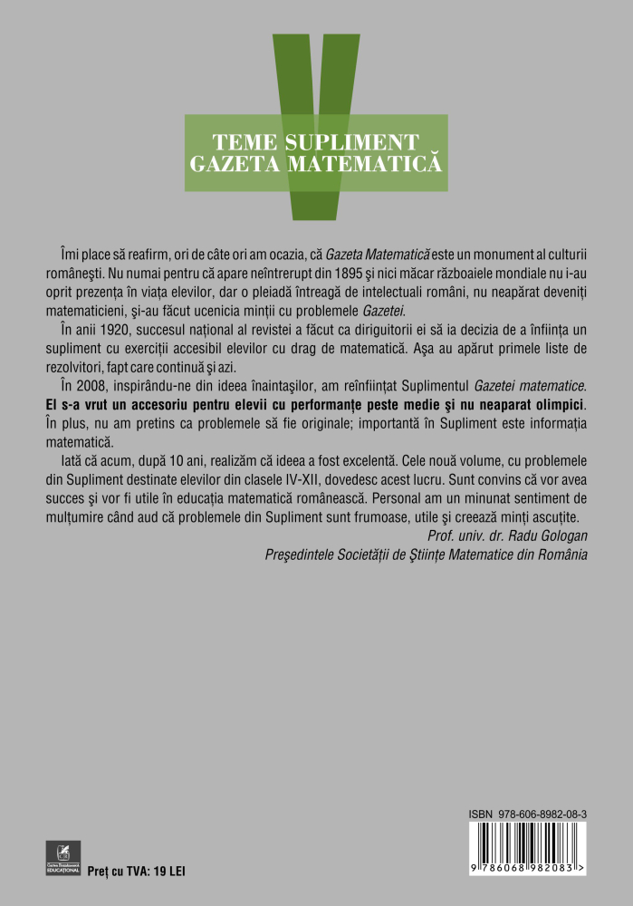 Teme supliment Gazeta Matematica. Clasa a V-a - Ion Cicu, Radu Gologan, Marian Haiducu, Alexandru Negrescu, Sorin Peligrad, Adrian Turcanu [2]
