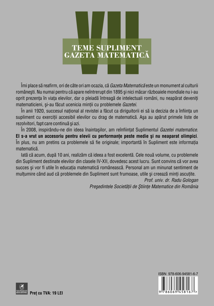 Teme supliment Gazeta Matematica clasa a VII-a - Petru Marian Braica, Adrian Bud, Ion Cicu, Radu Gologan, Alexandru Negrescu [2]