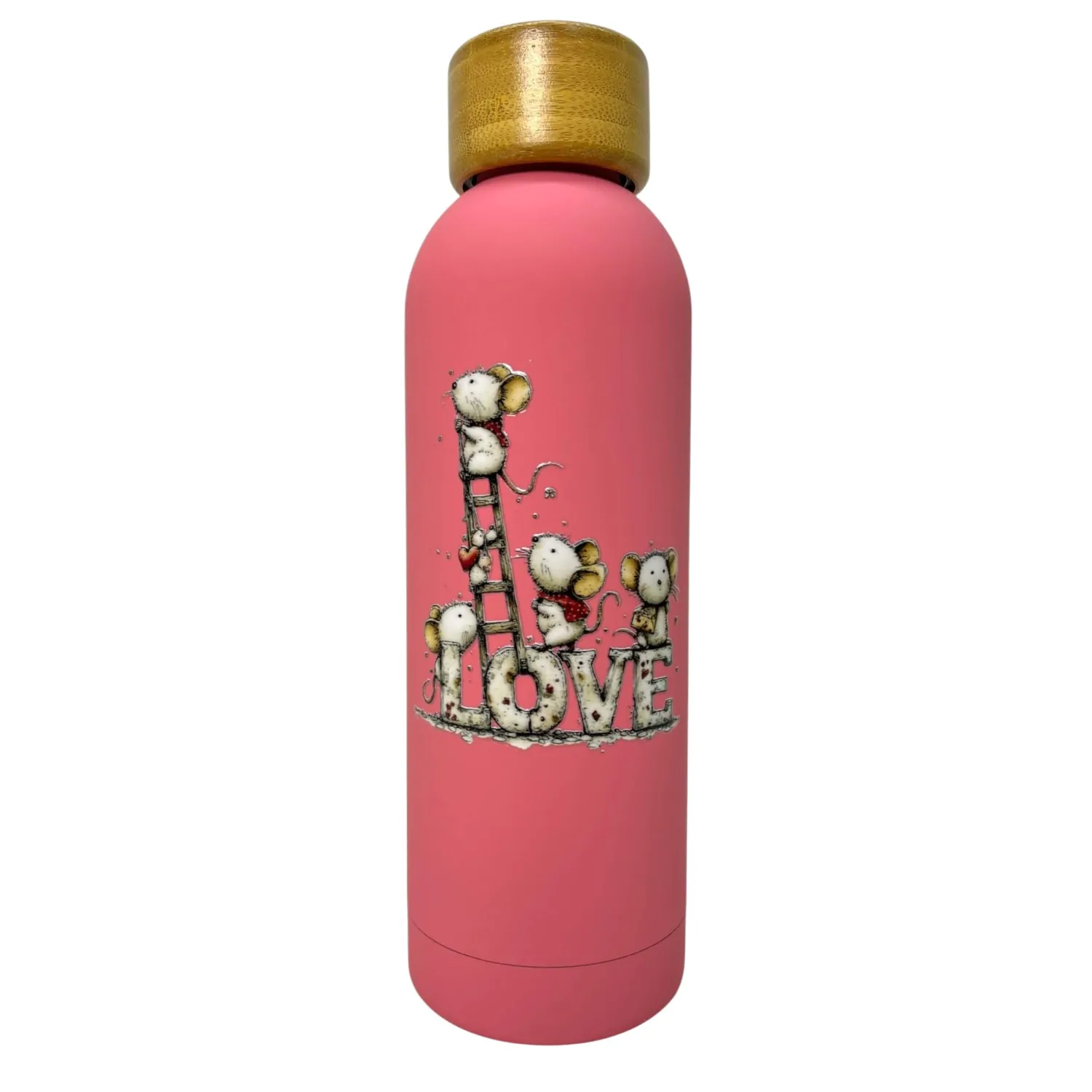 Termos metalic colorat cu capac din lemn – mesaje dragoste Valentines [3]