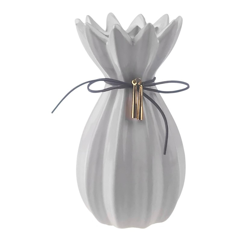 Vaza ceramica cu gura crestata si snur 10x15 cm diverse culori [3]