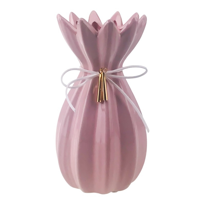 Vaza ceramica cu gura crestata si snur 10x15 cm diverse culori [2]