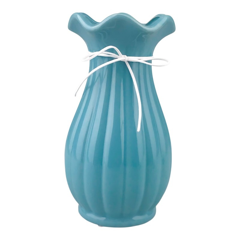 Vaza ceramica cu dungi si snur 24 cm diverse culori [2]