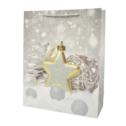 Noutăți Librăria Compas - Punga cadou hartie cu motive de craciun 26x32x10 cm