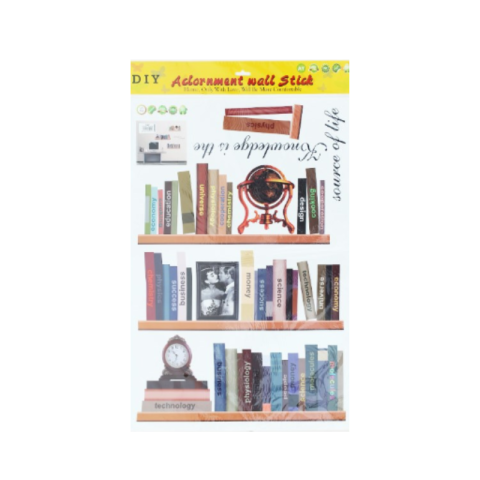 Craft și modelaj - Abtibild autoadeziv decorativ DIY perete rafturi carti si glob 90 x 60 cm