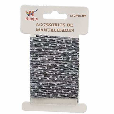 Accesorii pentru impachetat - Panglica dantela gri cu puncte albe Nuojia 1.5 cm x 1.8 m