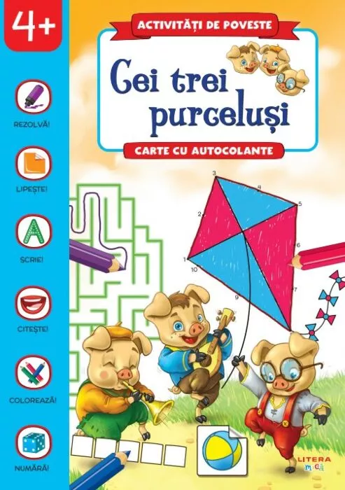 Hobby și activități pentru copii - Activitati de poveste. Cei trei purcelusi. Carte cu autocolante
