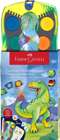 Acuarele și pensule școlare - Acuarele 12 culori Connector Dinozauri Faber-Castell
