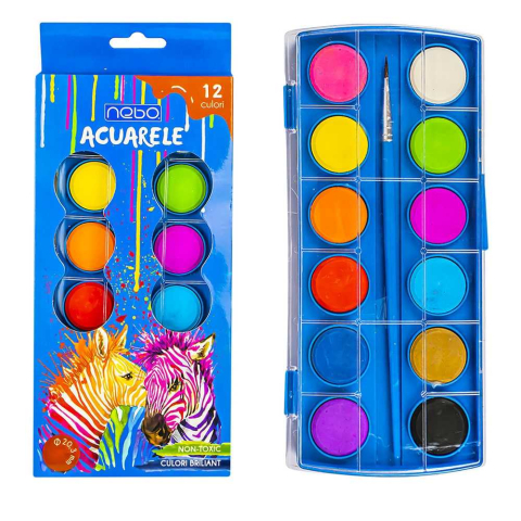 Acuarele școlare și Tempera - Acuarele 12 culori Nebo