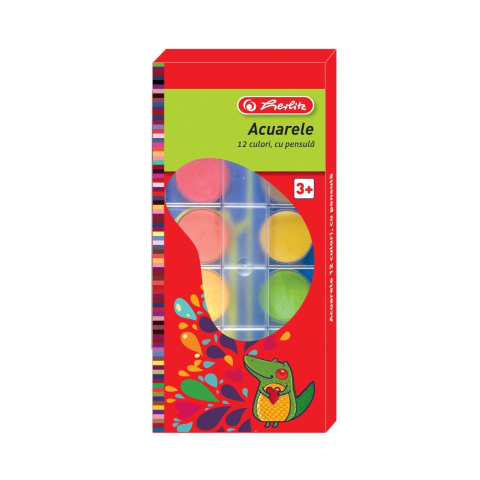 Acuarele școlare și Tempera - Acuarele 12 culori + pensula Herlitz