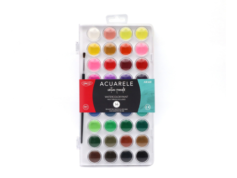 Acuarele și pensule școlare - Acuarele 36 culori Daco
