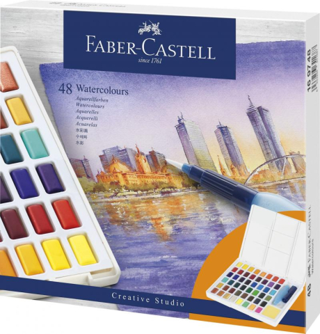 Acuarele și pensule școlare - Acuarele 48 culori Creative Studio Faber-Castell