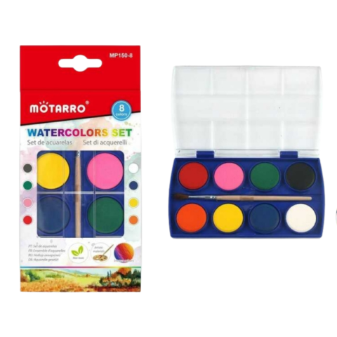 Rechizite școlare - Acuarele 8 culori si pensula Motarro