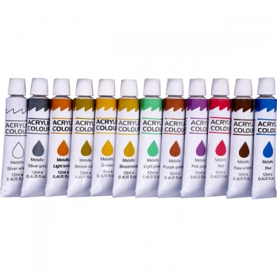 Acuarele școlare și Tempera - Acuarele acrilice 12 culori tub metalic 12 ml Centrum