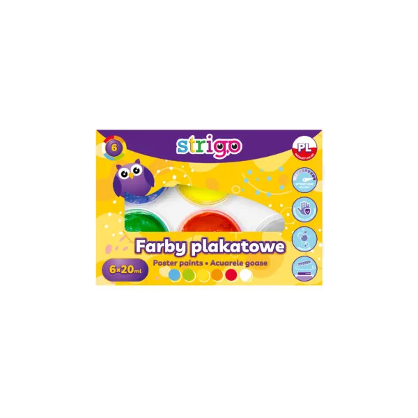Rechizite școlare - Acuarele guase in borcanel 6 culori x 20 ml Strigo